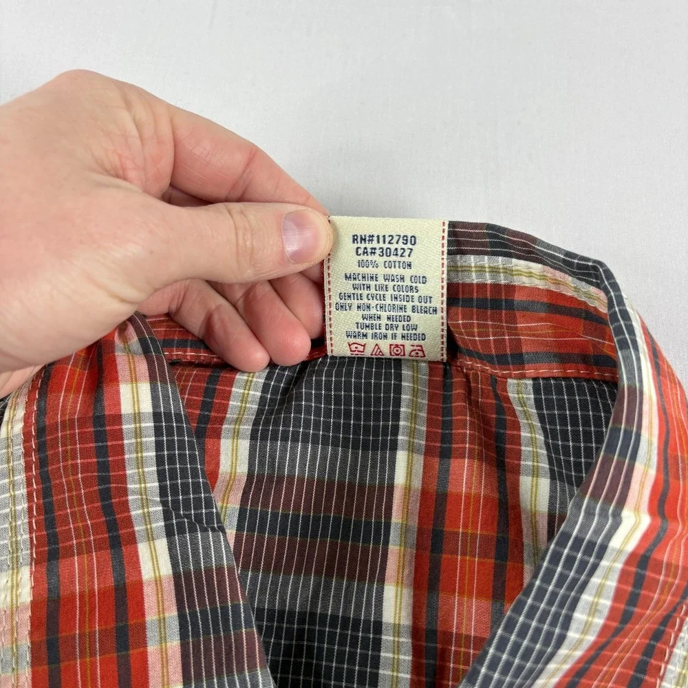 True Religion Western Shirt Mens 3XL Orange Plaid Pearl Snap Up Long Sleeve‎ NEW